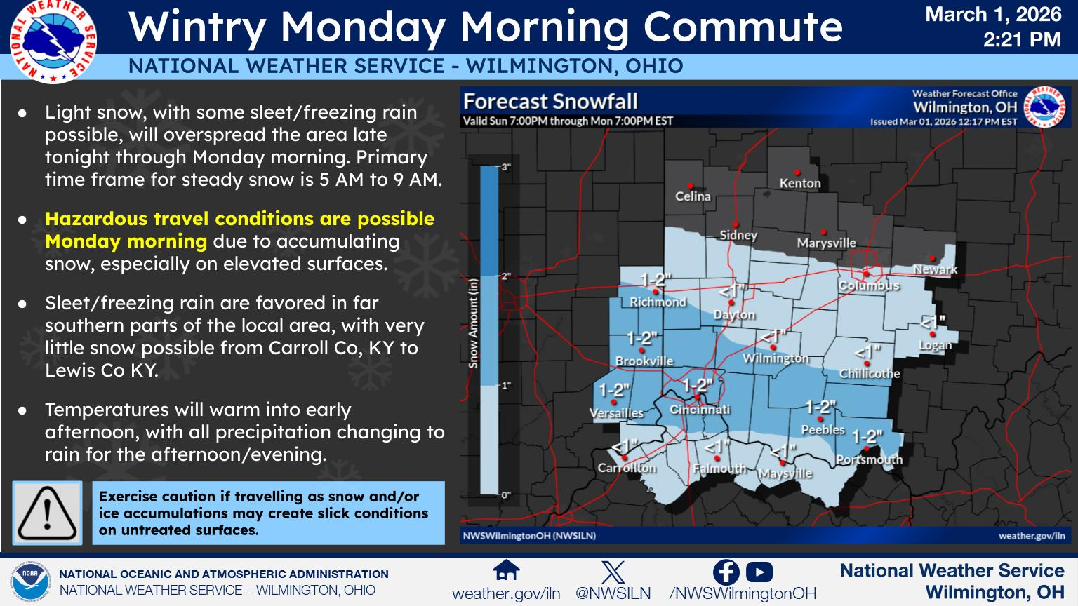 Winter weather advisory in effect Monday morning