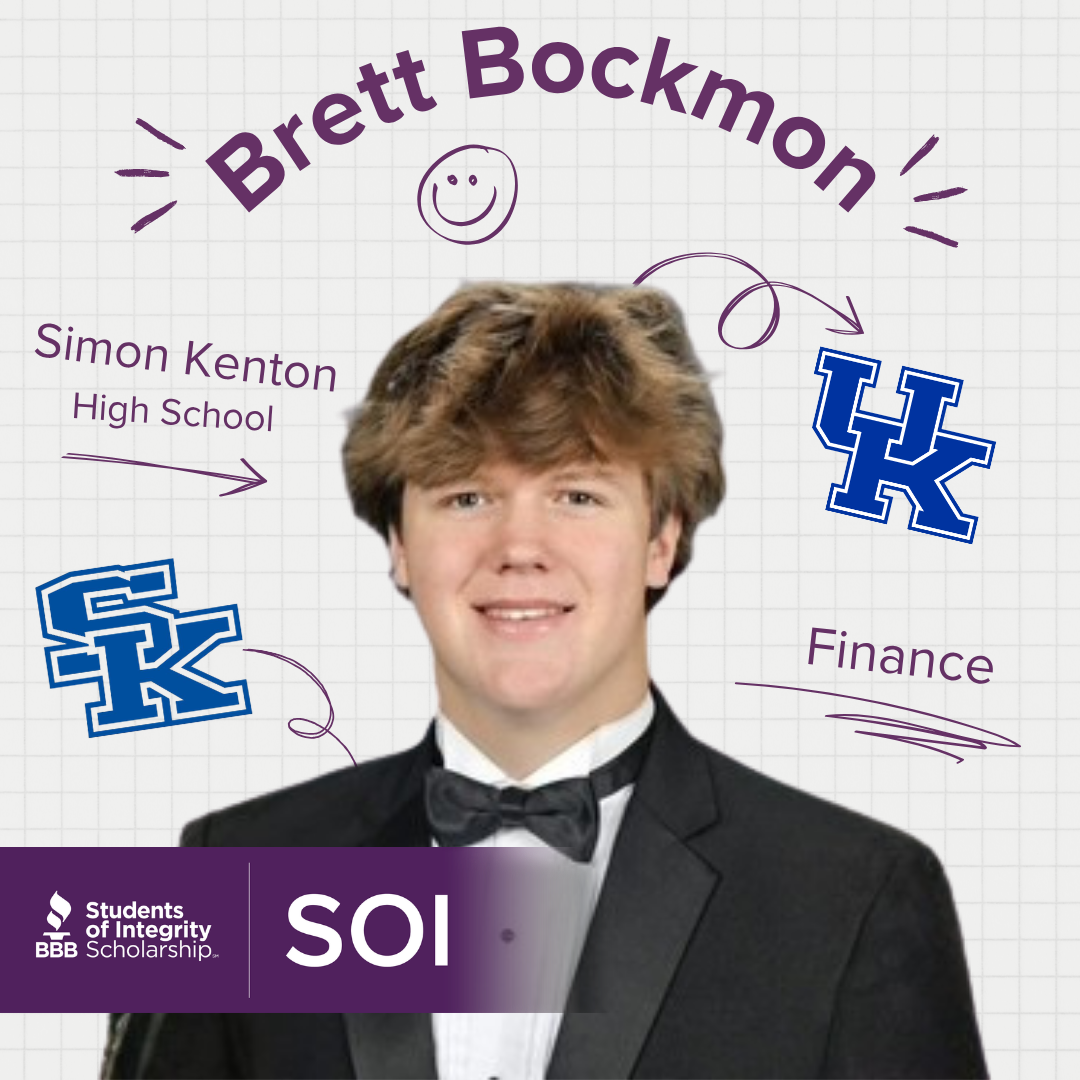 Press release: Simon Kenton High School Senior wins Better Business Bureau® Cincinnati Students of Integrity Scholarship